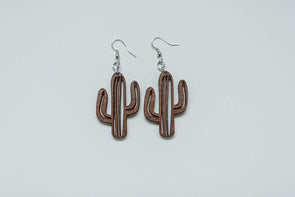 Wood Southwest Cactus Earrings from Solid Mahogany Stained Maple