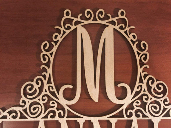 Personalized 12 inch Family Last Name Sign, Wall or Door Hanging with Script Initial