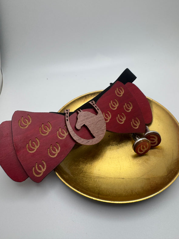 Wooden Bow Tie - Horse Shoe Design on Red Maple
