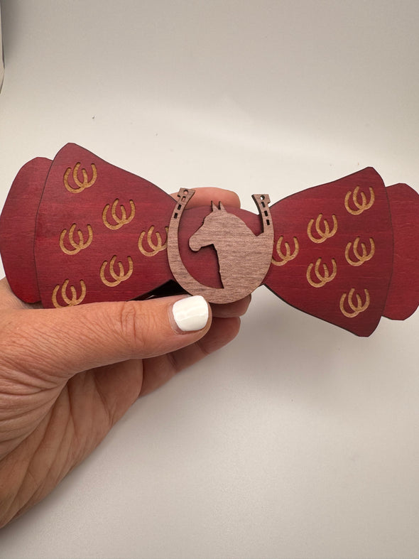 Wooden Bow Tie - Horse Shoe Design on Red Maple