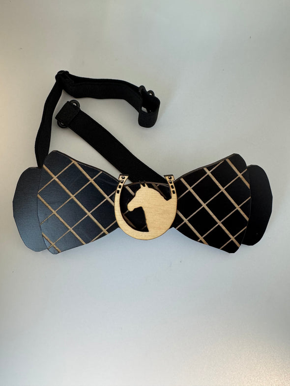 Wooden Bow Tie Plaid with Derby Horse on Black Maple