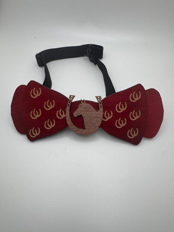 Wooden Bow Tie - Horse Shoe Design on Red Maple