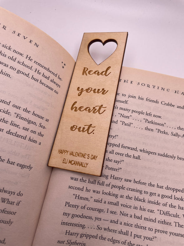 Personalized Wooden Valentine Bookmarks (set of 4) Read Your Heart Out
