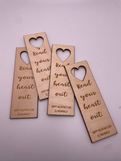 Personalized Wooden Valentine Bookmarks (set of 4) Read Your Heart Out