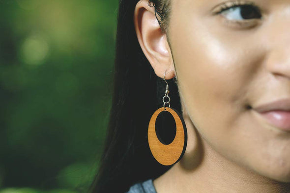 Wood Offset Hoop Earrings from Natural Reclaimed Mahogany