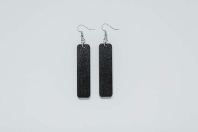 Long Rectangle Wood Earrings from Black Stained Natural Reclaimed Maple