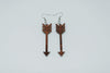 Wood Feathered Arrow Earrings from Solid Mahogany Stained Maple