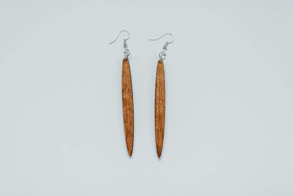 Icicle Shape Long Skinny Natural Wood Earrings from Solid Reclaimed Mahogany