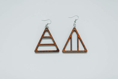 Yin and Yang Triangle Wood Hoop Earrings Natural Solid Reclaimed Mahogany