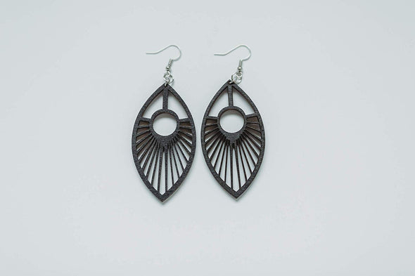 Wood Peacock Feather Earrings from Solid Black Stained Maple