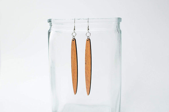 Icicle Shape Long Skinny Natural Wood Earrings from Solid Reclaimed Mahogany