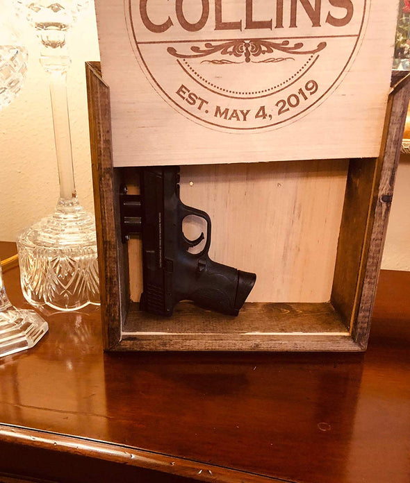 Personalized Hidden Gun Safe or Jewelry Concealment Wall Hanging with Engraved Family Name
