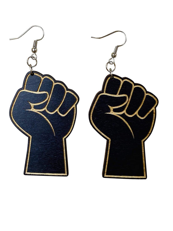 Raised Fist Black Lives Matter Wood Earrings