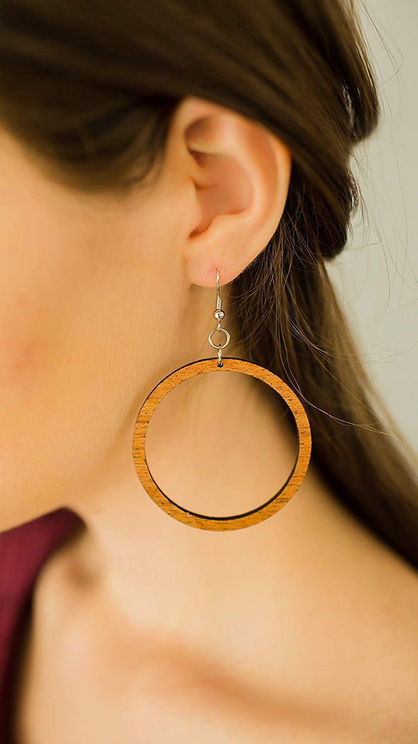 Wood Hoop Earrings from Natural Reclaimed Mahogany