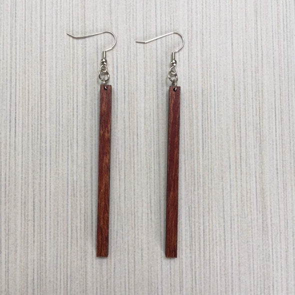 Skinny Natural Matchstick Wood Earrings from Reclaimed Mahogany