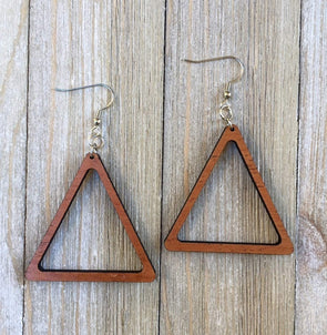 Triangle Wood Hoop Earrings from Natural Solid Reclaimed Mahogany