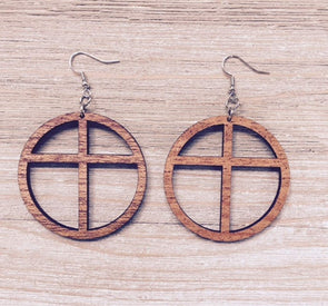 Cross Hoop Wood Earrings from Natural Reclaimed Mahogany