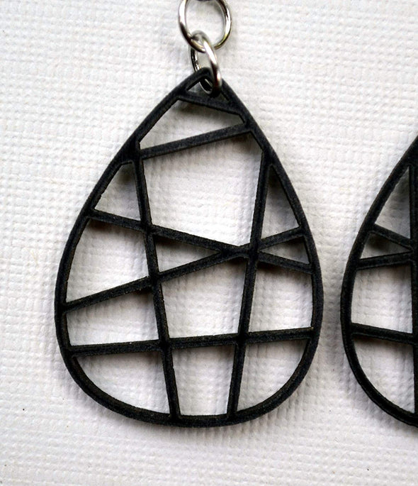 Wood Teardrop Grid Earrings from Black Stained Maple