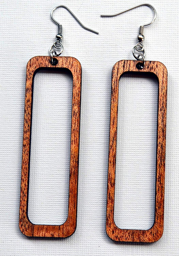Open Rectangle Wood Earrings from Solid Reclaimed Mahogany