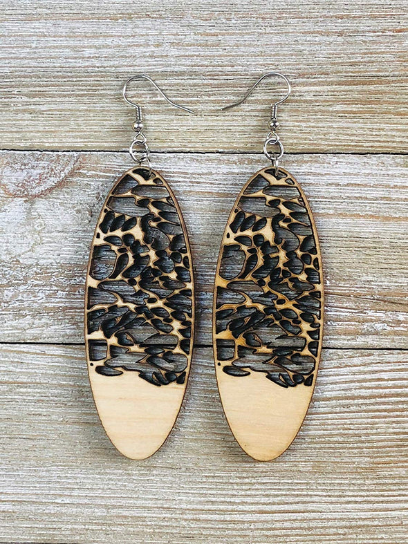 Serengeti Dunes Long Oval Wood Earrings from Natural Baltic Birch