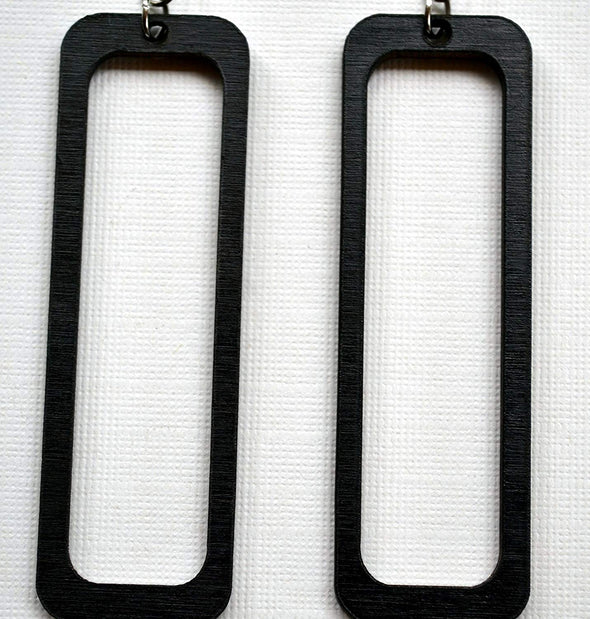 Open Rectangle Wood Earrings From Solid Black Stained Maple