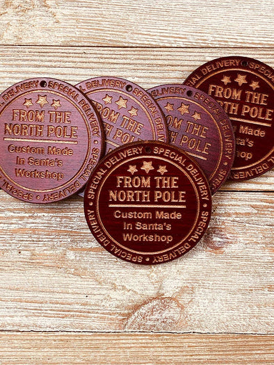 Santa's Workshop North Pole Christmas Gift Tags (5) or Ornaments from Solid Wood