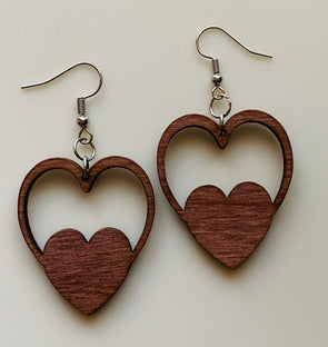 Valentine's Double Heart Earrings from Sustainable Solid Maple Wood