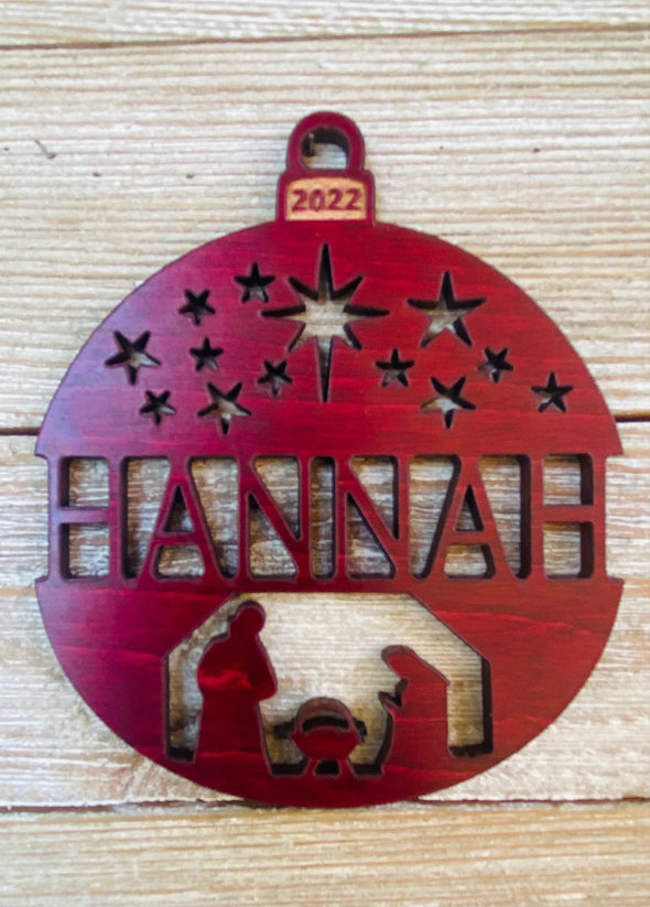 Personalized Nativity Scene 2023 (or any year) Christmas Ornament from Solid Wood