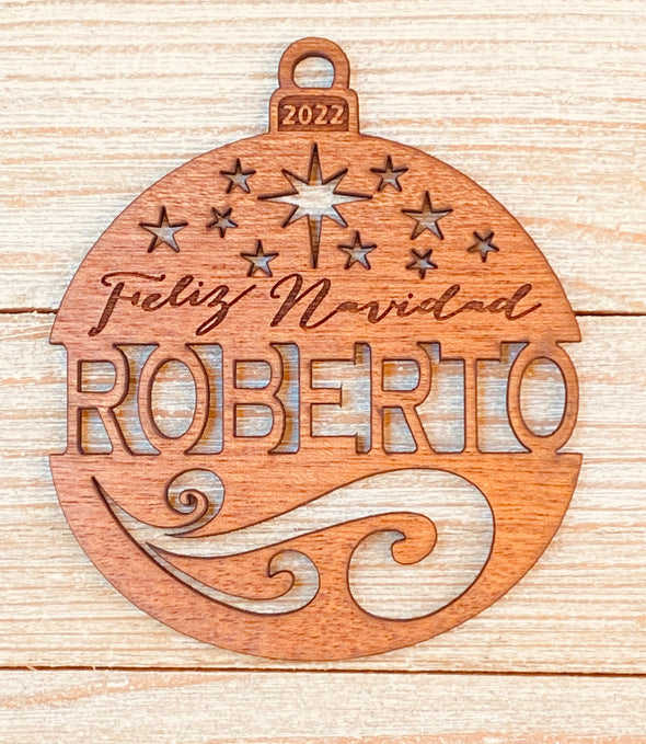 Personalized Feliz Navidad 2023 (or any year) Wood Christmas Ornament