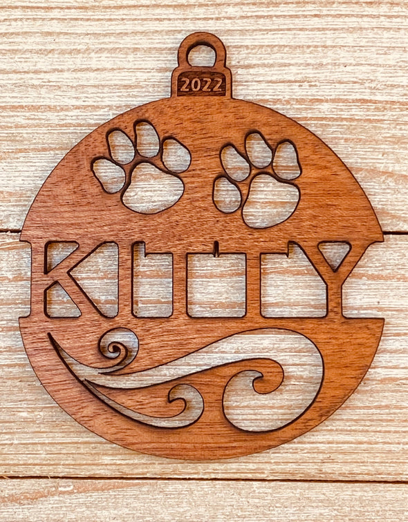 Personalized Cat's Name 2023 (or any year) Solid Wood Christmas Ornament