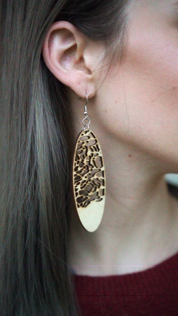 Serengeti Dunes Long Oval Wood Earrings from Natural Baltic Birch